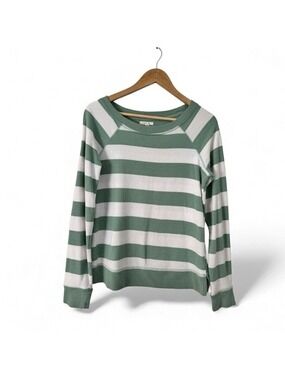 Maurices Green and White Stripe Waffle Knit Long Sleeve XS